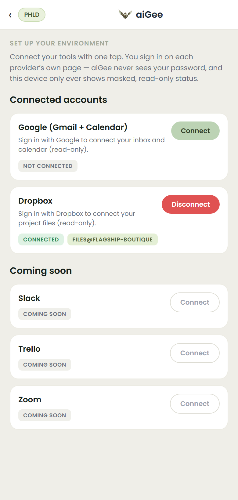 aiGee — Connected tools